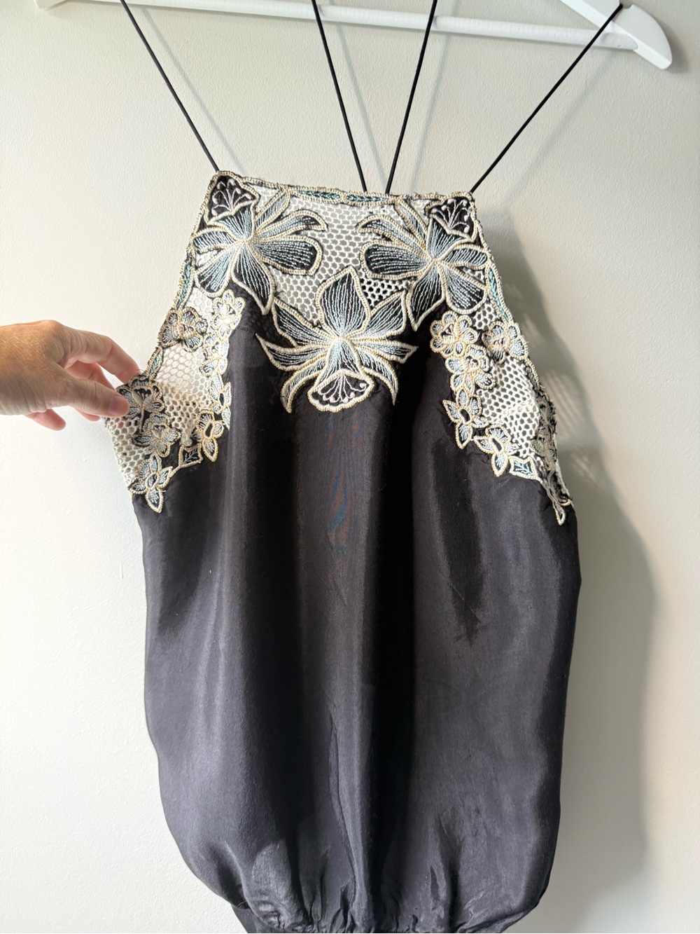 Free People Black Embroidered Lace Bodysuit Floral Crochet Open Back